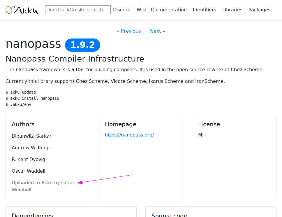 Authors box showing an uploader's name